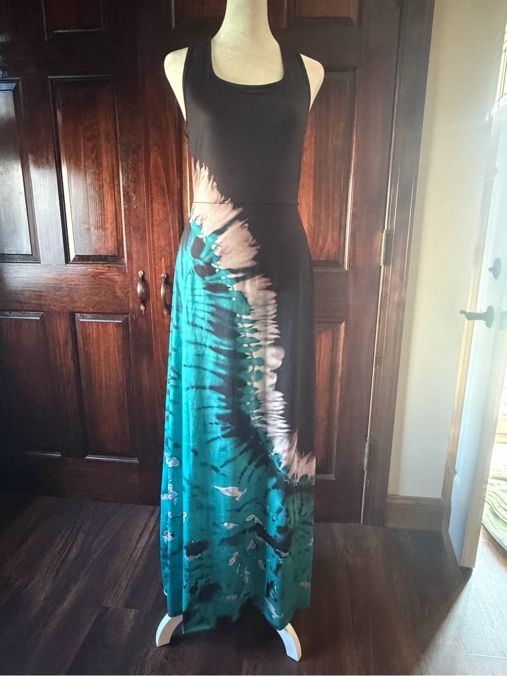 Source Unknown Black & Teal Tie-Dye Maxi Dress